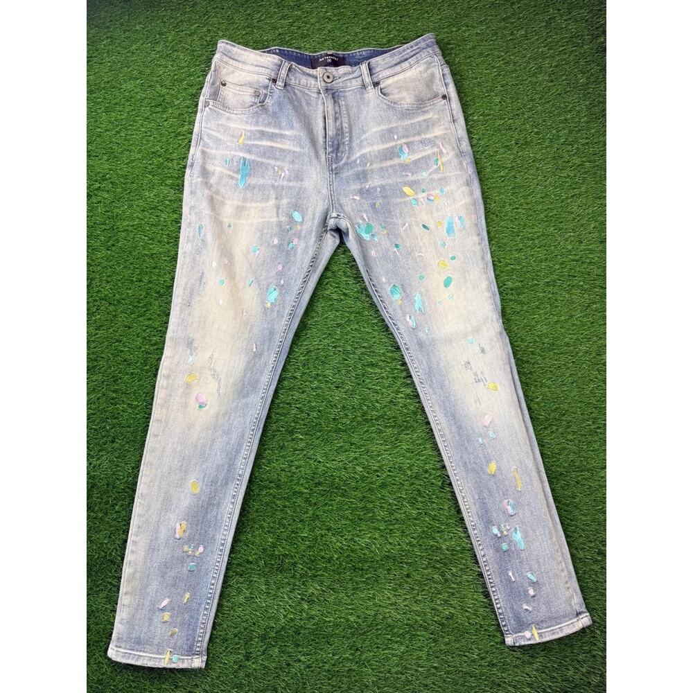 PARASUCO Womens Size 36 Light Blue Distressed Paint Splatter Denim Jeans